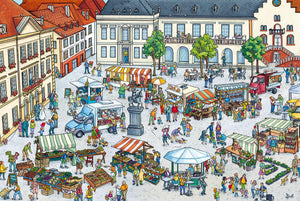 Illustrierter Marktplatz von Landau. Das Wimmelbuch über die Pfalz