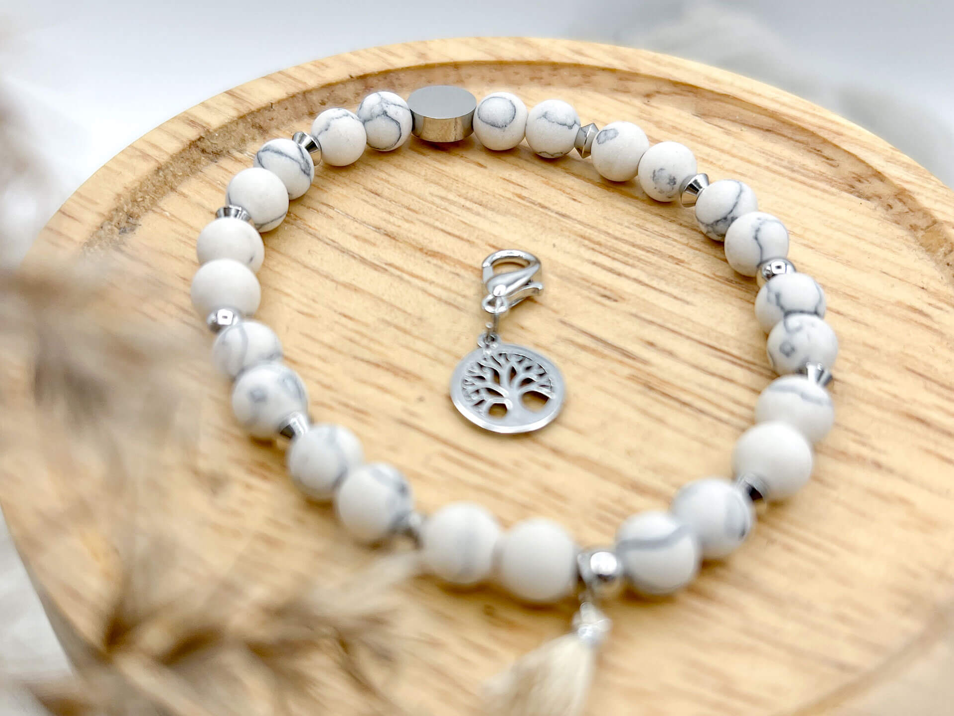 Stillarmband · Naturstein Calcit mit Marblelook