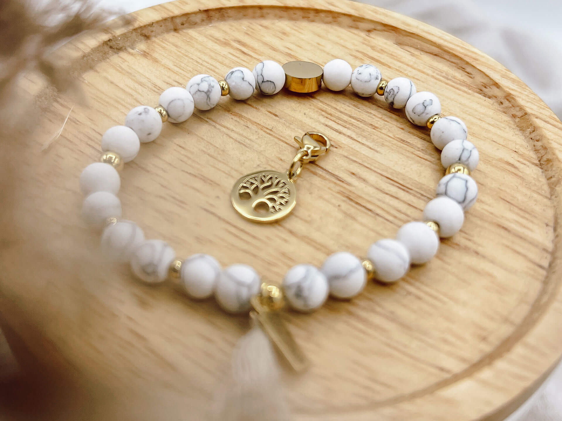 Stillarmband · Naturstein Calcit mit Marblelook