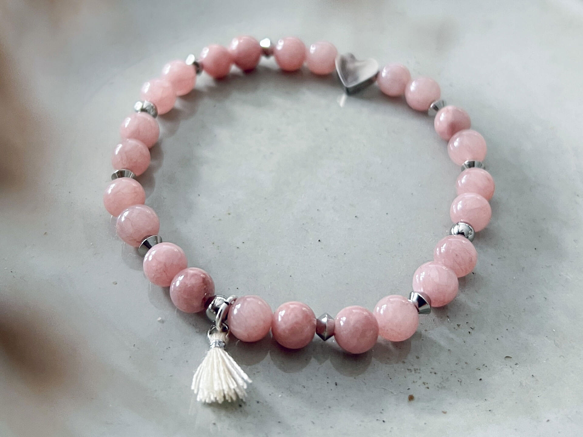 Stillarmband · Naturstein Vintage Rosé · Silber